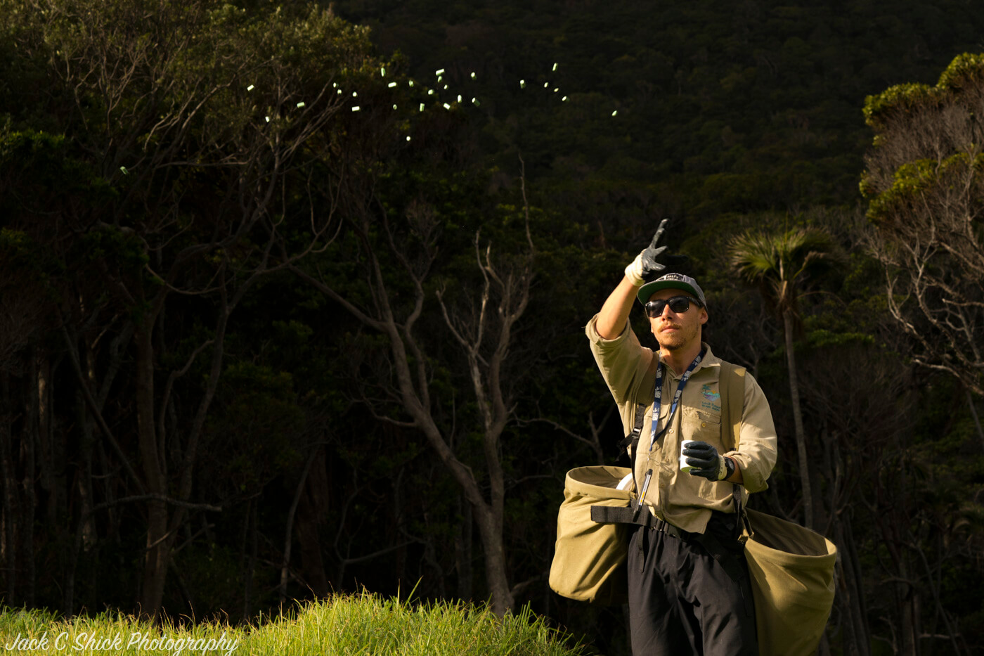 A person throwing bait into the air (hand baiting)