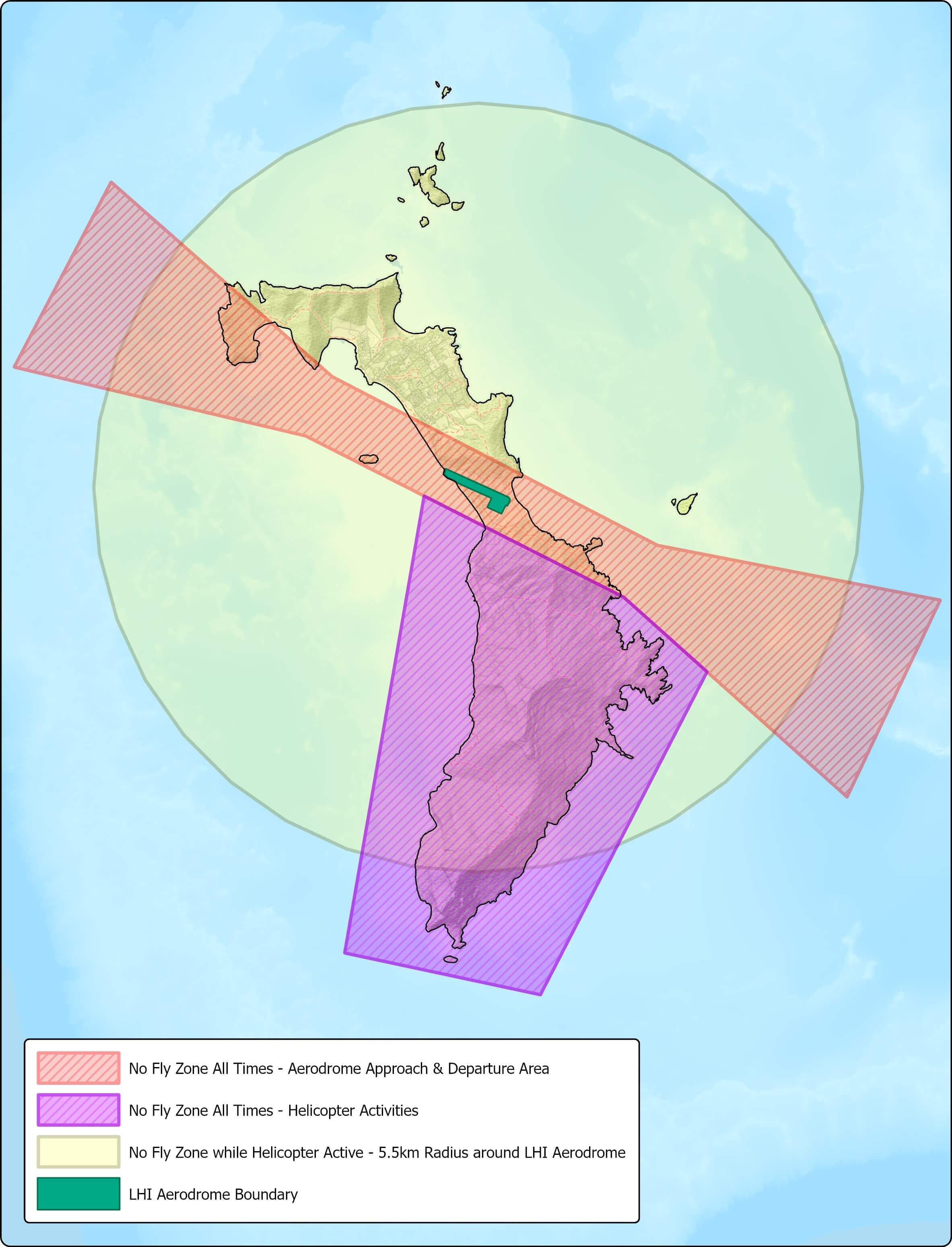 Map of lord howe island with drone no fly zones