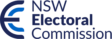 Light blue and dark blue logo for the NSW Electoral Commission