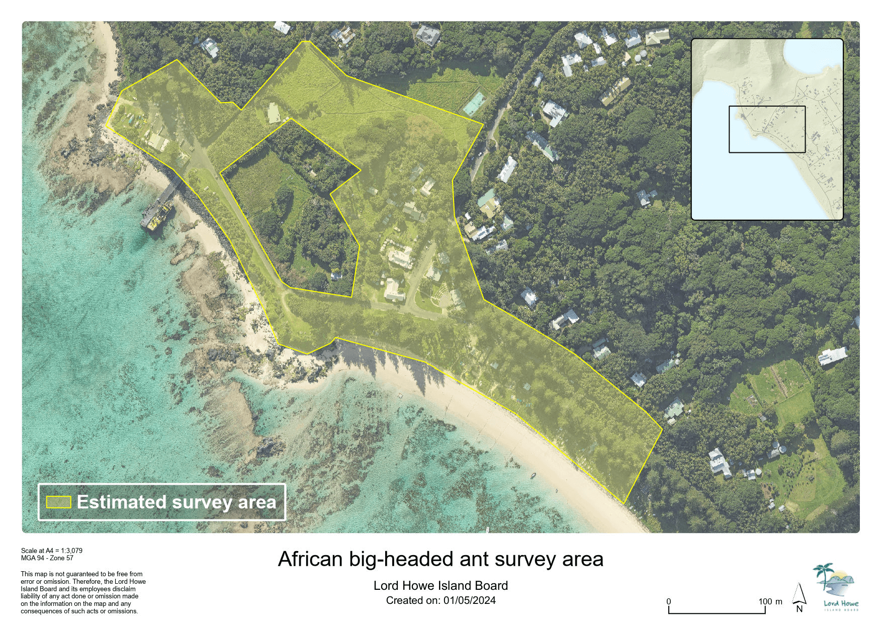 Map of settlement area on lord howe island