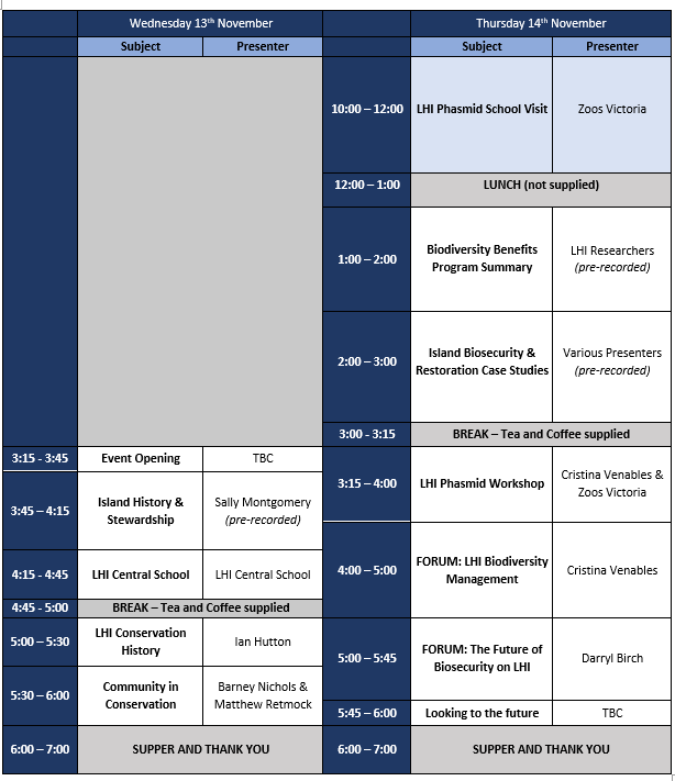 Conservation event schedule