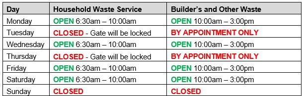 WASTE MANAGEMENT FACILITY (WMF) SUMMER OPERATING HOURS